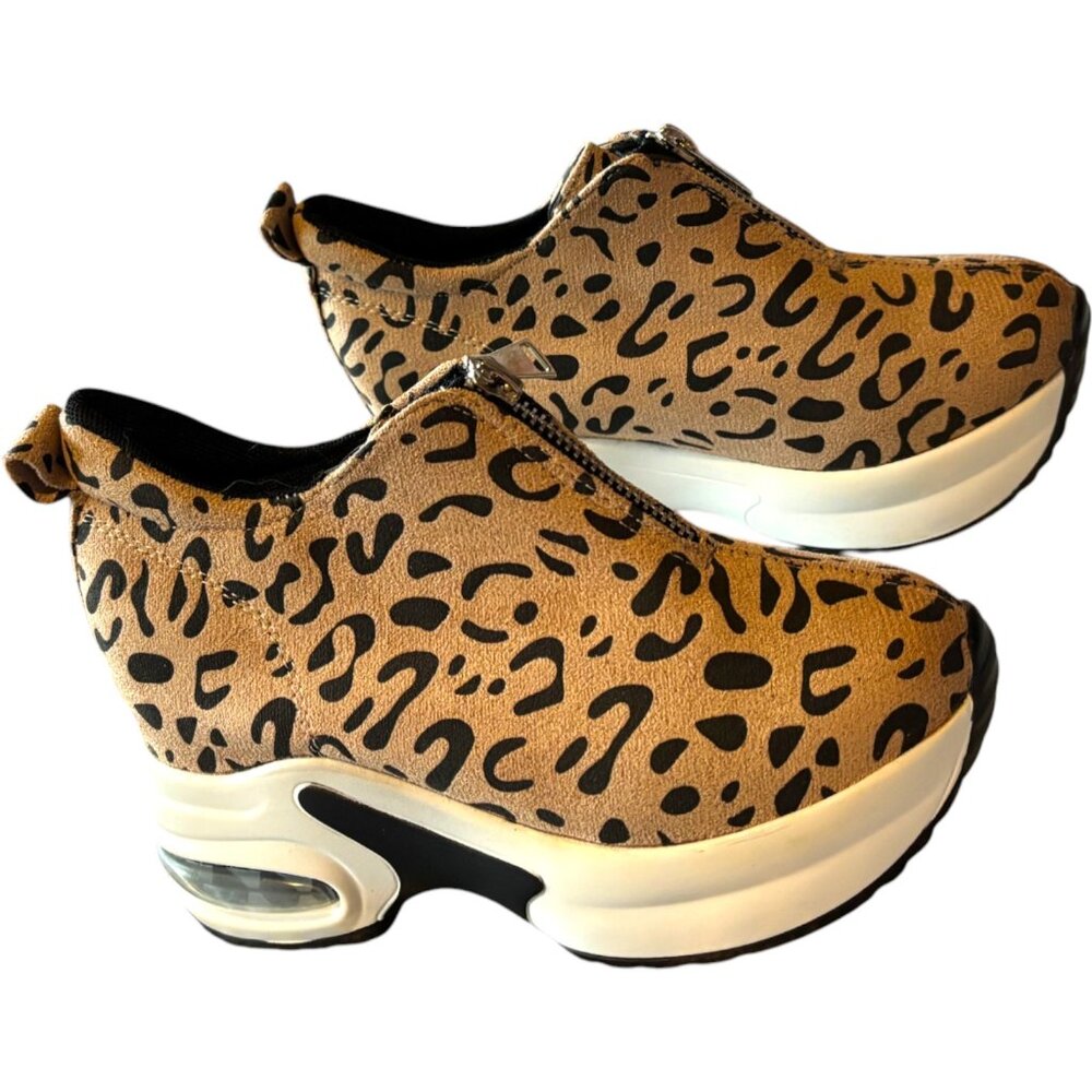 Girl's leopard print fashion sneakers tennis shoes zipper closure NWOT sz 35 3.5